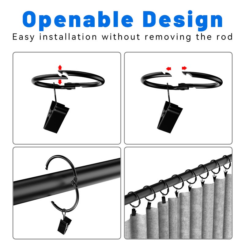 Ginbel Direct 24 Pack 1.5 Inches Openable Curtain Rings with Clips, Drapery Metal Clip Iron Drapes Hangers Decorative for Windows Rods Rustproof, Black - Image 4